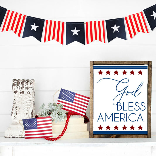 6ft Patriotic Burlap Banner DecorSea July 4 th Decor Burlap Banner USA Bunting American Flag Banners  for Independence Day Decorations
