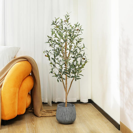 Artificial Olive Tree  Thick Faux Olive Tree for Indoor with Natural Wood Trunk and Lifelike Fruits, Silk Tall Fake Olive Tree for Home Decor Office Living Room